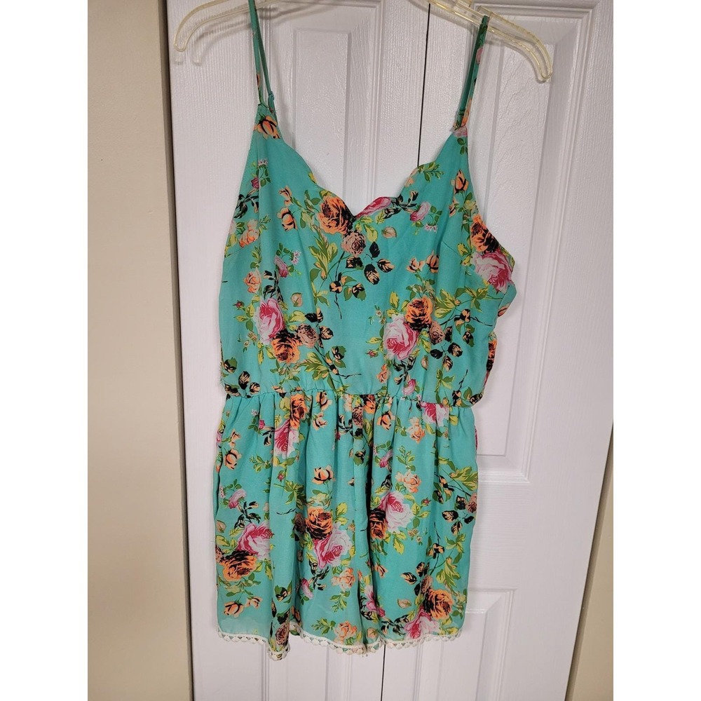 Romper Botanical Boho Teal Cruise Scallop Neck Mimi Chica Coquette Girl Size L